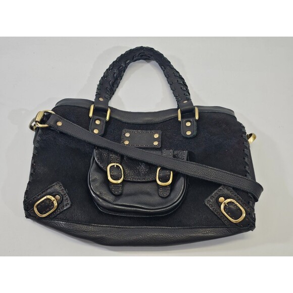 LM VINTAGE Carla Mancini Black‎ Leather Cowhide Shoulder Bag Purse Crossbody EUC - Picture 2 of 6